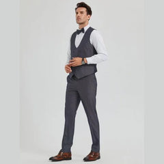 New Tazio Birdseye Textured Grey Tuxedo | Shawl Collar Satin Trim 3-Piece - Men's Tuxedo USA