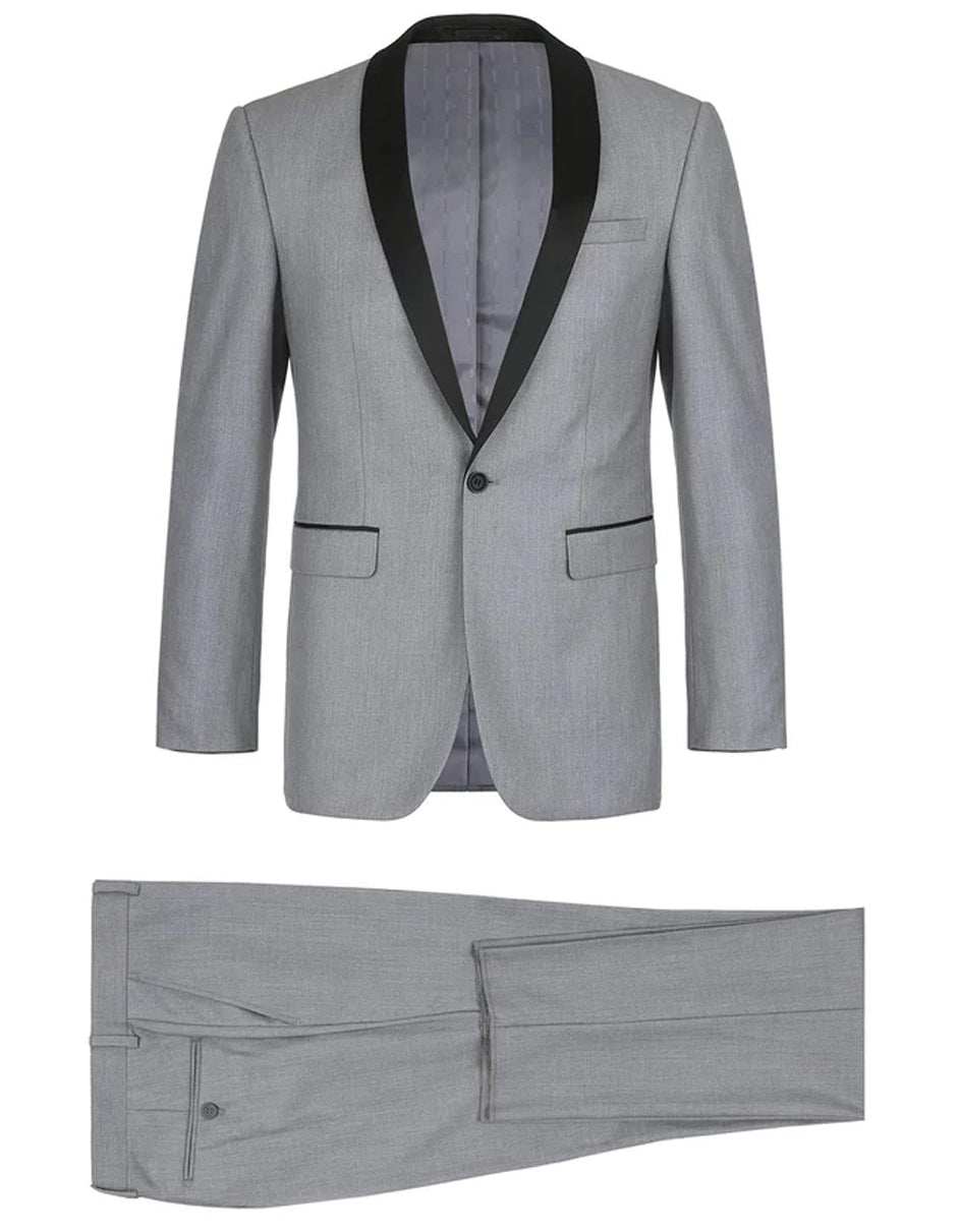 Mens 1 Button Shawl Lapel Wedding | Prom Tuxedo in Light Grey - Men's Tuxedo USA