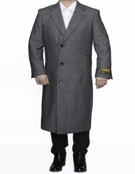 Mens Overcoat - Topcoat For Men - Winter Fabric - Grey Big and Tall Large Man ~ Plus Size Trench Coat Three Button Raincoats lOvercoat Long men's Dress Topcoat - Winter coat 4XL 5XL 6XL - Men's Tuxedo USA