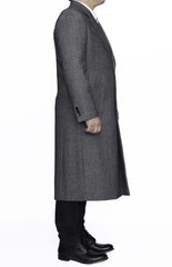 Full Length men's Ankle length Top Coat / Overcoat In Grey Herringbone - Mens Overcoat - Men's Tuxedo USA