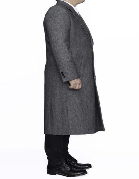 Mens Overcoat - Topcoat For Men - Winter Fabric - Grey Big and Tall Large Man ~ Plus Size Trench Coat Three Button Raincoats lOvercoat Long men's Dress Topcoat - Winter coat 4XL 5XL 6XL - Men's Tuxedo USA