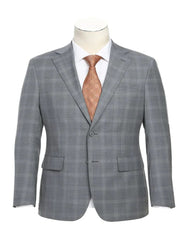 Light Grey Suit - Silver Gray Suit For Wedding - Mens Designer Two Button Slim fit Light Grey Windowpane Suit - Men's Tuxedo USA