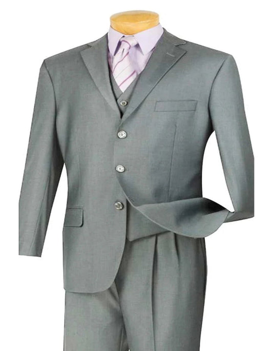 Light Grey Suit - Silver Gray Suit For Wedding - Mens 3 Button Classic Fit Vested Light Grey Suit - Men's Tuxedo USA