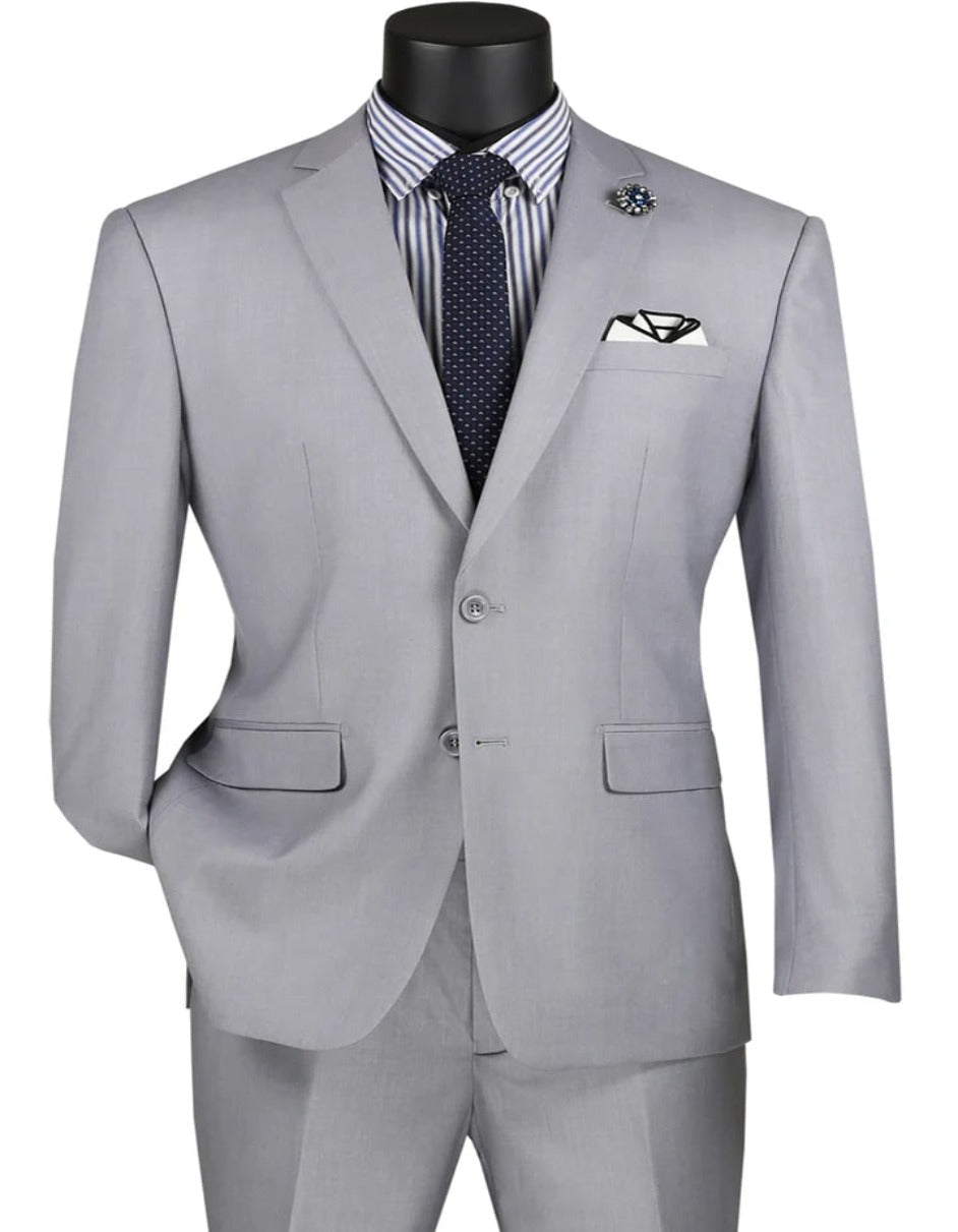 Light Grey Suit - Silver Gray Suit For Wedding - Mens Basic Two Button Modern Fit Light Grey Suit - Men's Tuxedo USA