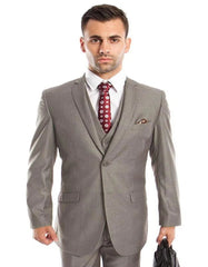 Light Grey Suit - Silver Gray Suit For Wedding - Men's Two Button Slim Fit Basic Vested Grey Wedding Suit - Men's Tuxedo USA