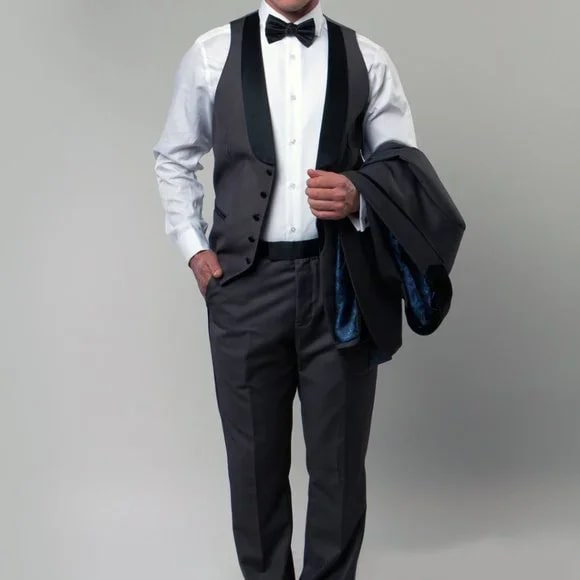 Bryan Michaels Slim Fit 3-PC Tuxedo, Grey w/ Black Pants - Men's Tuxedo USA