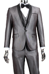 Mens Designer Marseille One Button Satin Trimmed Peak Tuxedo Light Grey - Men's Tuxedo USA