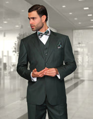 Statement Men's Solid Hunter Green 100% Wool Vested Suit (Modern Fit) - Men's Tuxedo USA