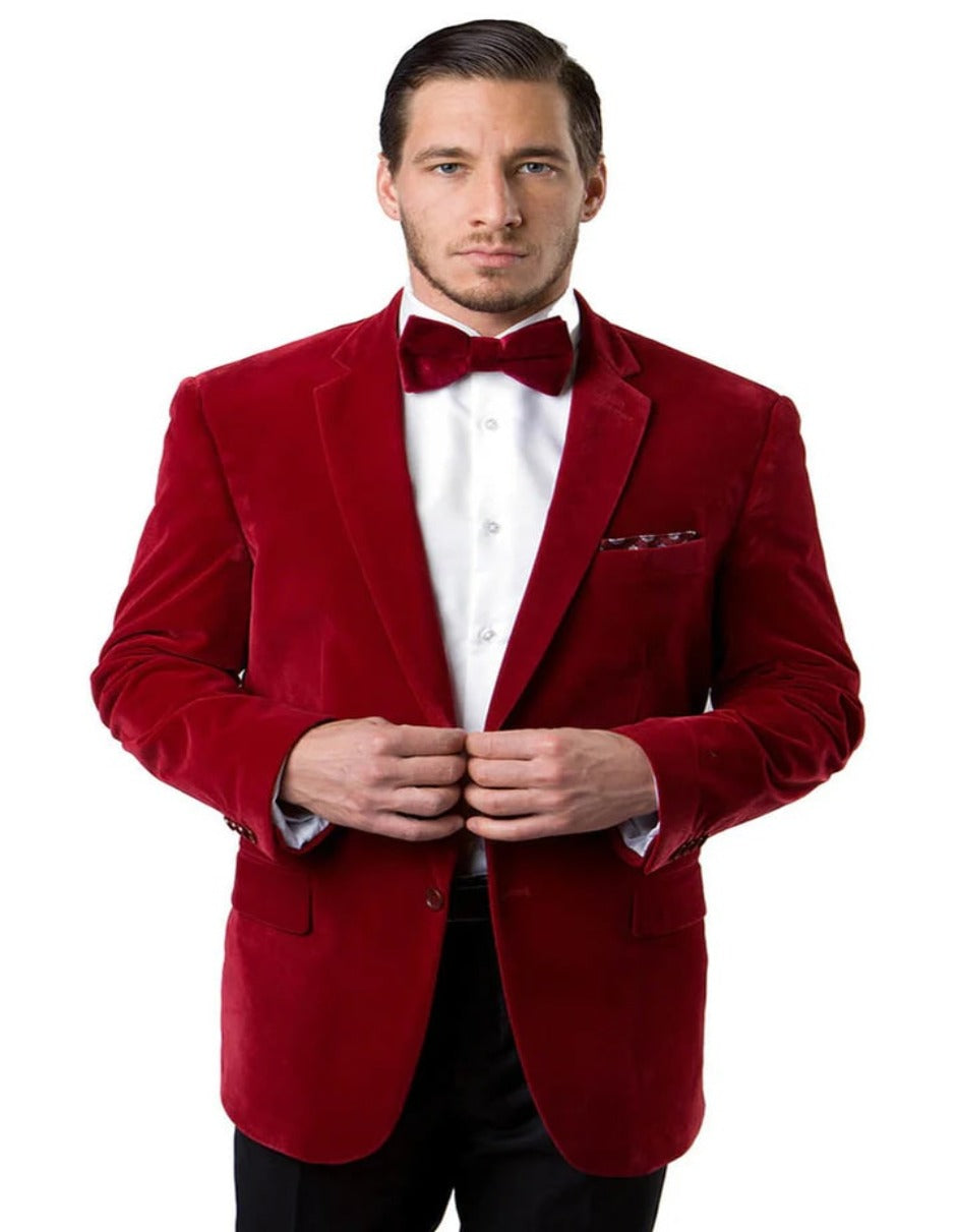 Mens Blazer - Cheap Priced Mens Sport Coat - Men's Two Button Classic Velvet Blazer In Red - Men's Tuxedo USA