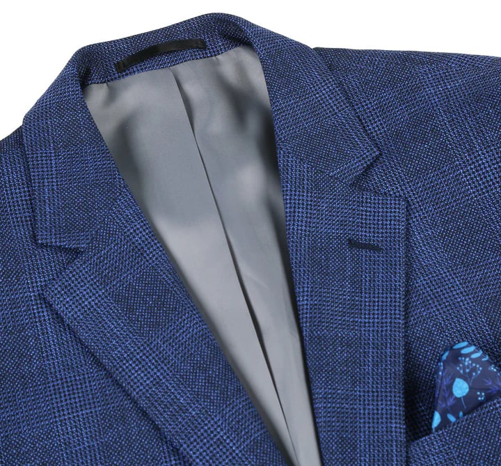 Mens Blazer - Cheap Priced Mens Sport Coat - Mens Two Button Classic Fit Sport Coat Blazer In Navy Blue Windowpane Plaid - Men's Tuxedo USA