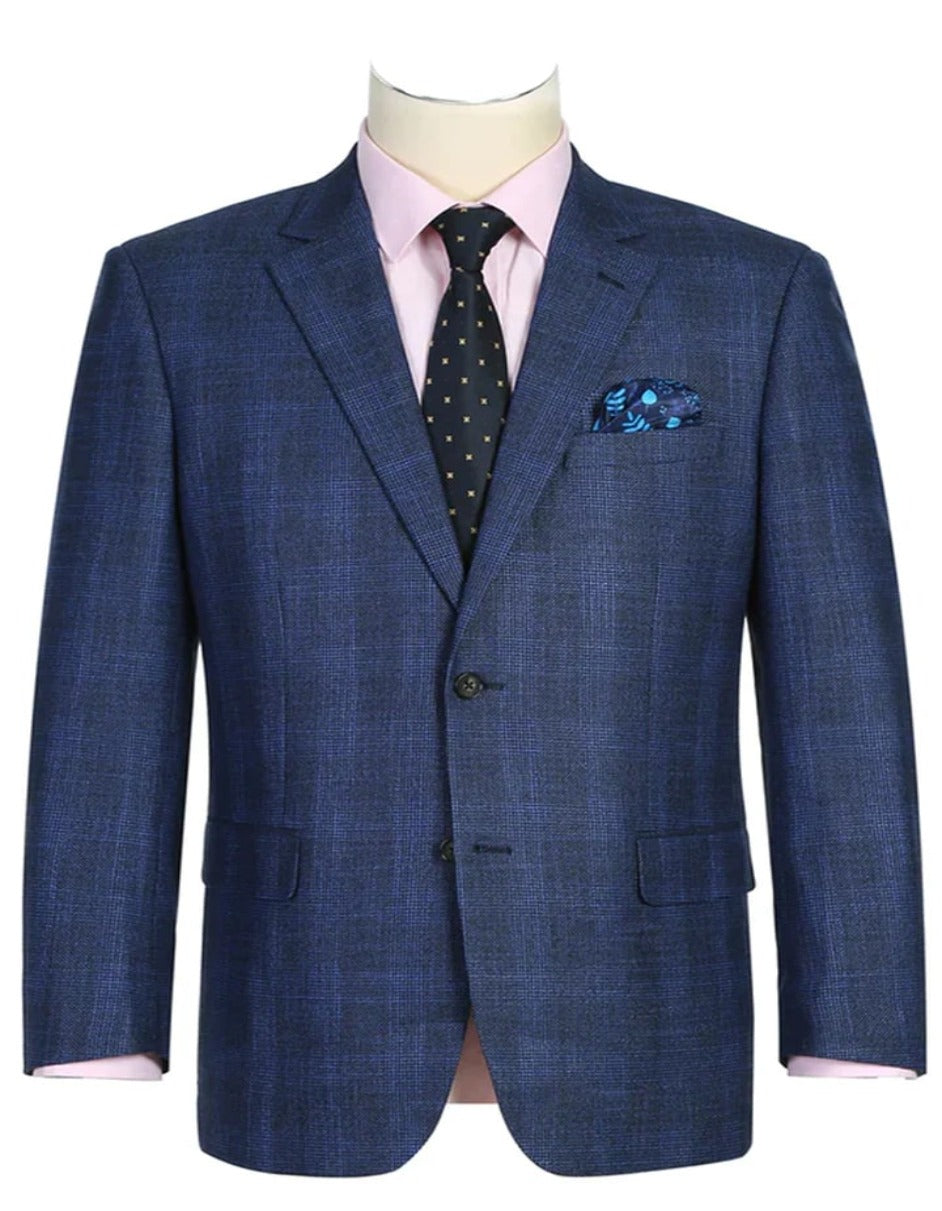 Mens Blazer - Cheap Priced Mens Sport Coat - Mens Two Button Classic Fit Sport Coat Blazer In Navy Blue Windowpane Plaid - Men's Tuxedo USA