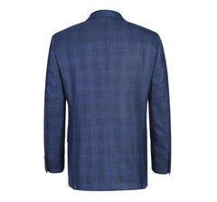 Mens Blazer - Cheap Priced Mens Sport Coat - Mens Two Button Classic Fit Sport Coat Blazer In Navy Blue Windowpane Plaid - Men's Tuxedo USA