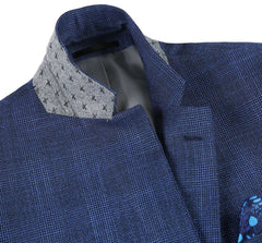 Mens Blazer - Cheap Priced Mens Sport Coat - Mens Two Button Classic Fit Sport Coat Blazer In Navy Blue Windowpane Plaid - Men's Tuxedo USA