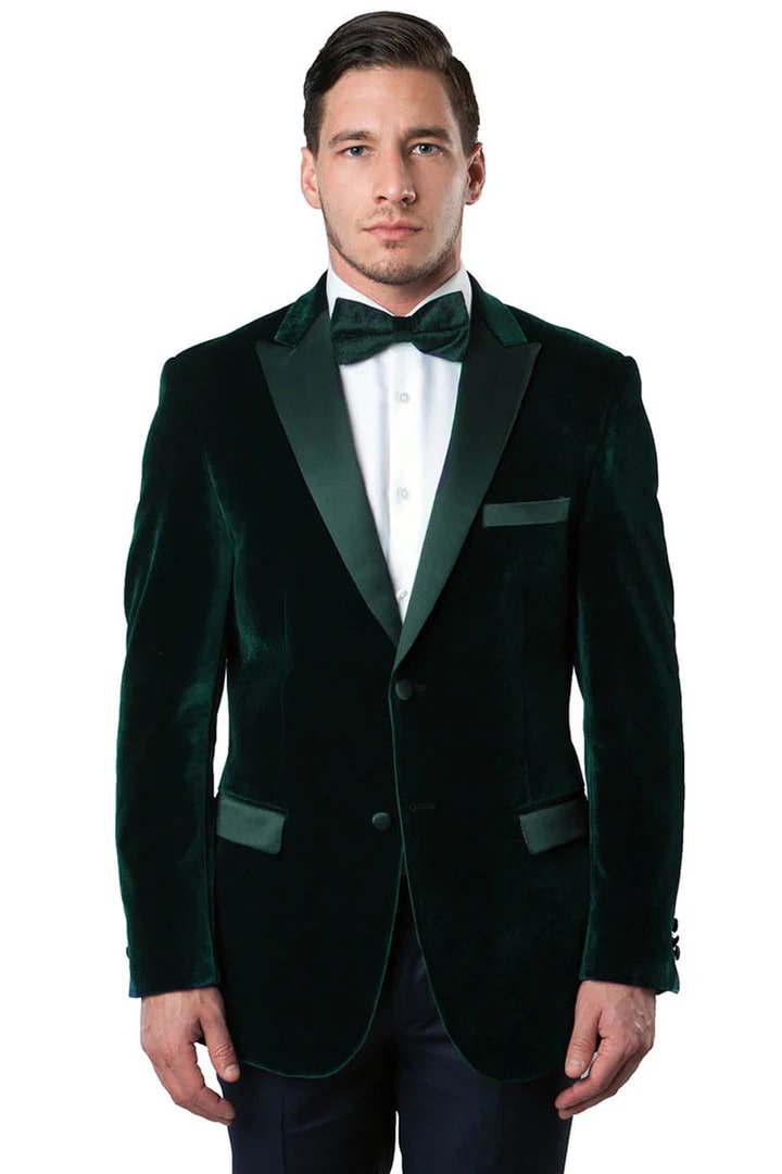 Mens Blazer - Cheap Priced Mens Sport Coat - Men's Two Button Velvet Tuxedo Dinner Jacket In Hunter Green - Men's Tuxedo USA