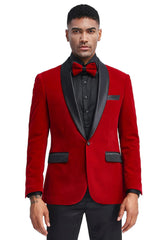 Men's Slim Fit Shawl Lapel Velvet Wedding & Prom Tuxedo Jacket In Red - Men's Tuxedo USA