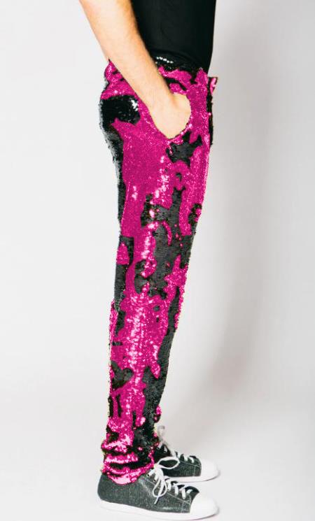 Mens Sequin Pants - Hot Pink Dress Party Pants - Men's Tuxedo USA