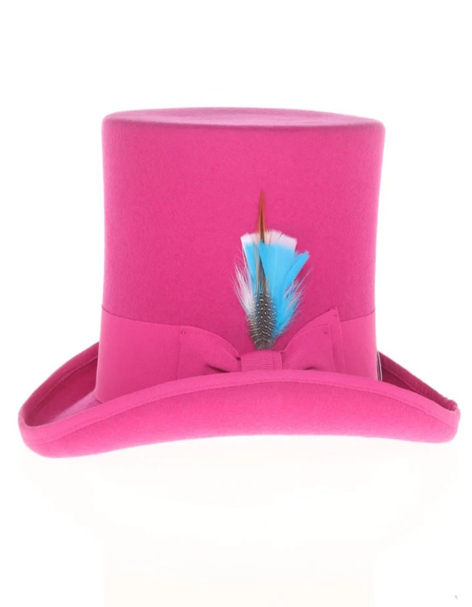 Victorian Steampunk Top Hat - 1800 19th Century - Dressy Loden Felt Top Hot Pink Fuschia Hat