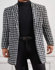 Mens Overcoat - Topcoat For Men - Winter Fabric - Men Houndstooth Lapel Collar Non Stretch Fabric Overcoat - Men's Tuxedo USA