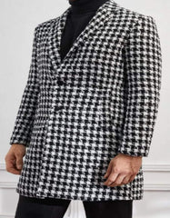 Mens Overcoat - Topcoat For Men - Winter Fabric - Men Houndstooth Lapel Collar Non Stretch Fabric Overcoat - Men's Tuxedo USA