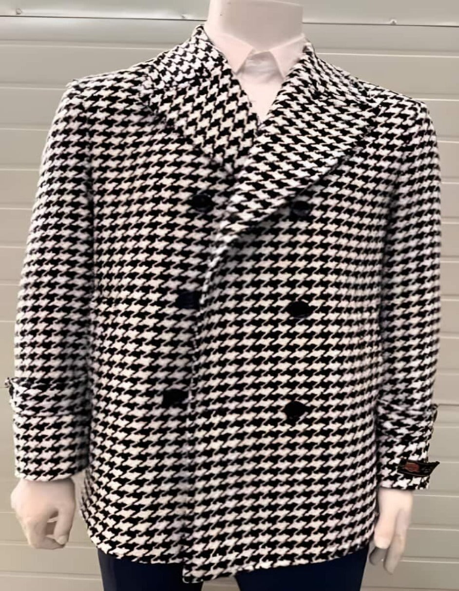 Mens Overcoat - Topcoat For Men - Winter Fabric - Houndstooth Overcoat - Houndstooth Topcoat - Houndstooth Single Breasted Checker Car Coat - Men's Tuxedo USA