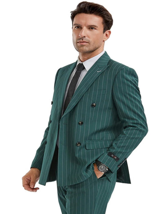 1920s Mens Suit - 1920s Mens Outfit - 1920s  costume  Bold Pinstripe  Suit  Hunter Green - Men's Tuxedo USA