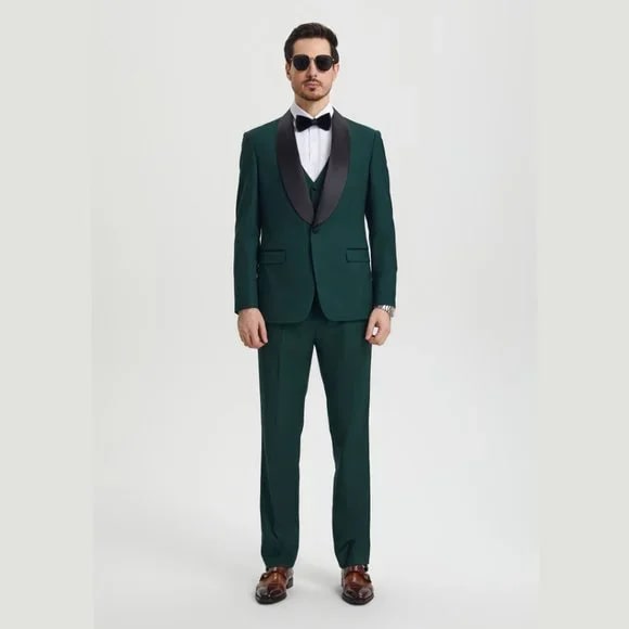 Stacy Adams 3pc Tuxedo Shawl Lapel, Hunter Green - Men's Tuxedo USA