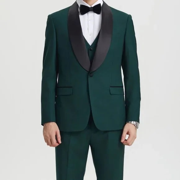 Stacy Adams 3pc Tuxedo Shawl Lapel, Hunter Green - Men's Tuxedo USA