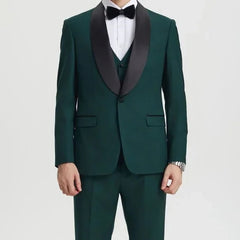 Stacy Adams 3pc Tuxedo Shawl Lapel, Hunter Green - Men's Tuxedo USA