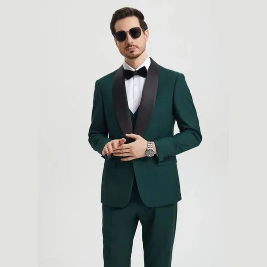 Stacy Adams 3pc Tuxedo Shawl Lapel, Hunter Green - Men's Tuxedo USA