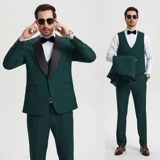 Stacy Adams 3pc Tuxedo Shawl Lapel, Hunter Green - Men's Tuxedo USA