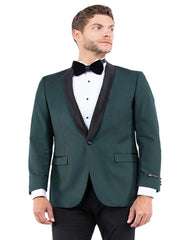 Mens One Button Shawl Lapel Hunter Green and Black Dinner Jacket - Men's Tuxedo USA