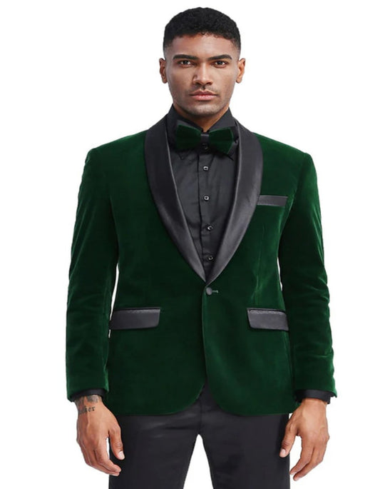 Men's Slim Fit Shawl Lapel Velvet Wedding & Prom Hunter Green Tuxedo - Men's Tuxedo USA