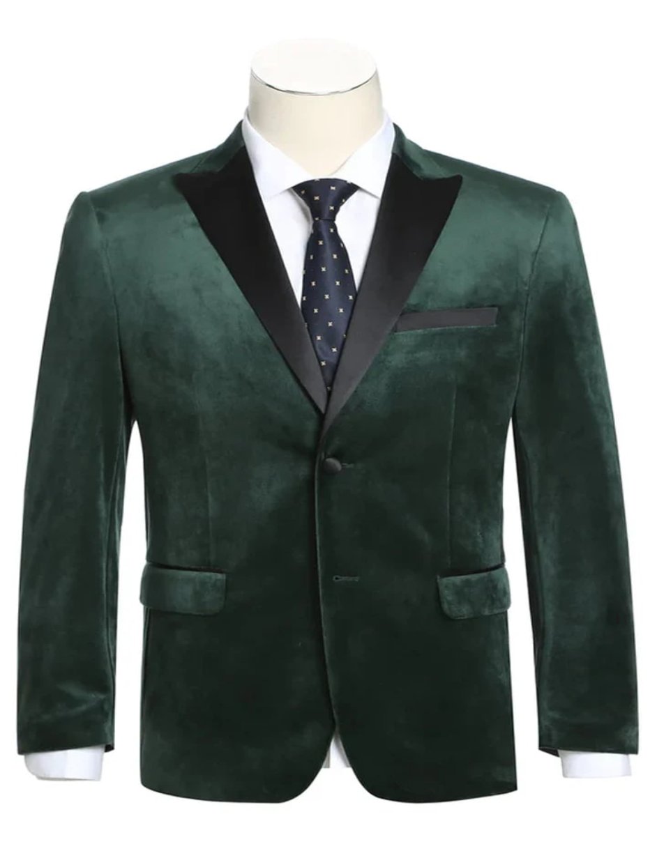 Mens Two Button Peak Lapel Velvet Prom Hunter Green Blazer Tuxedo - Men's Tuxedo USA