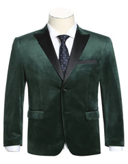 Mens Two Button Peak Lapel Velvet Prom Hunter Green Blazer Tuxedo - Men's Tuxedo USA