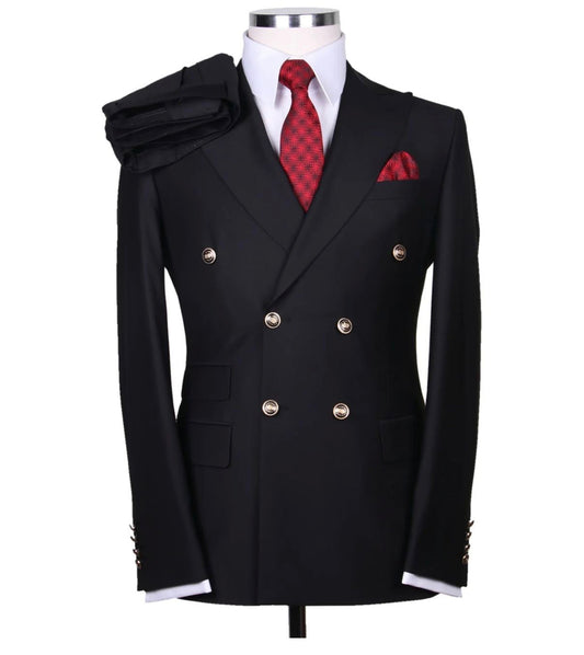 Mens Classic Wool Double Breasted Suit in Black - Men's Tuxedo USA