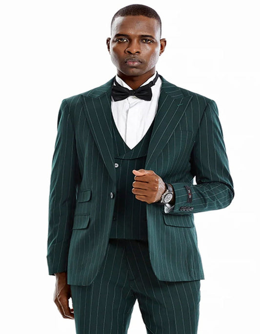 1920s Mens Suit - 1920s Mens Outfit - 1920s  costume  Bold Pinstripe Wide Suit in Hunter Green - Men's Tuxedo USA