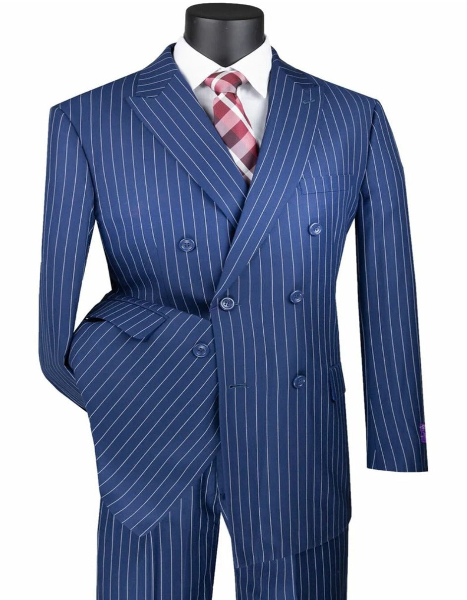 1920s Mens Suit - 1920s Mens Outfit - 1920s  costume  Bold Pinstripe Wide Suit in Indigo Blue - Men's Tuxedo USA