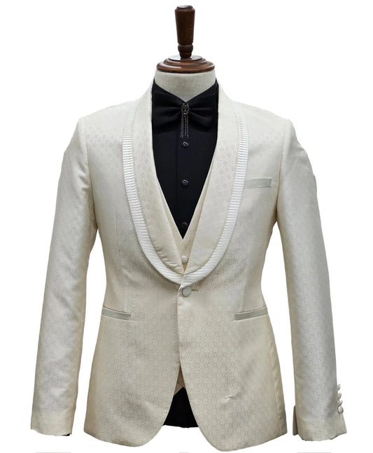 Ivory Tuxedo - Cream Wedding Suit  - Off White Groom Shawl Lapel Suit - Men's Tuxedo USA