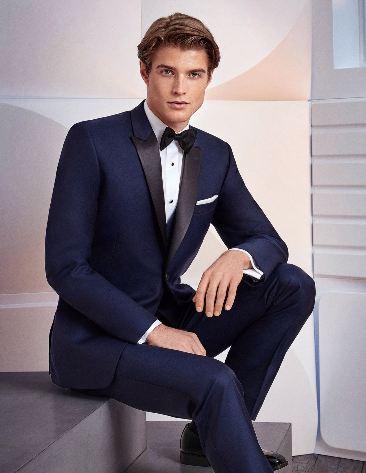 Mens Designer One Button Peak Blake Tuxedo in Navy Blue - Men's Tuxedo USA