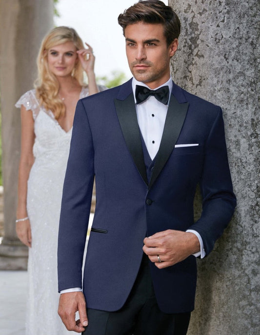 Mens Designer Satin Peak Blake Tuxedo in Navy - Men's Tuxedo USA