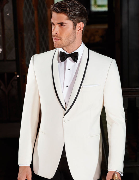 Mens Designer Charles Shawl Dinner Jacket in Ivory with Black Trim - Men's Tuxedo USA