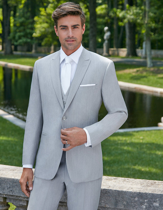 Mens Designer 2 Button Peak Lapel Grenada Prom Tuxedo Suit in Light Grey - Men's Tuxedo USA