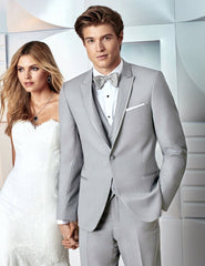 Mens Designer Marseille One Button Satin Trimmed Peak Tuxedo Light Grey - Men's Tuxedo USA