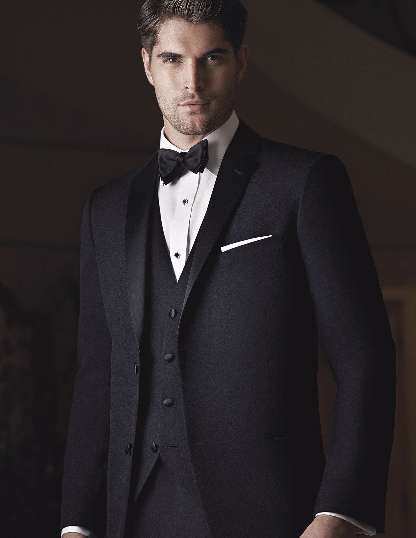 Mens Vested Designer Wool Parker Tuxedo in Black - Men's Tuxedo USA