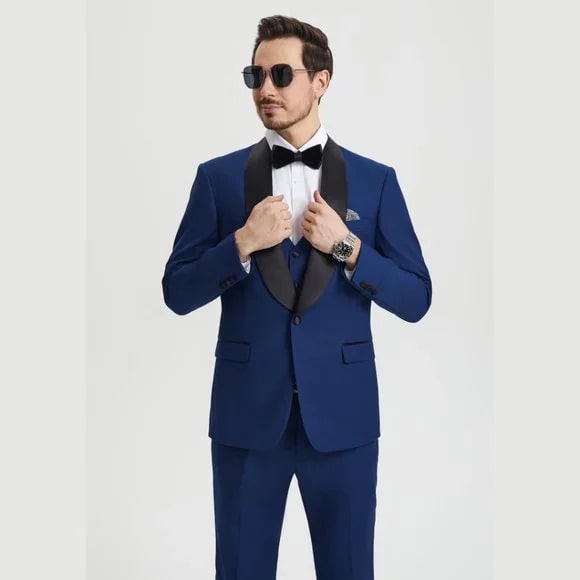 Stacy Adams 3pc Tuxedo Shawl Lapel, Blue Indigo - Men's Tuxedo USA