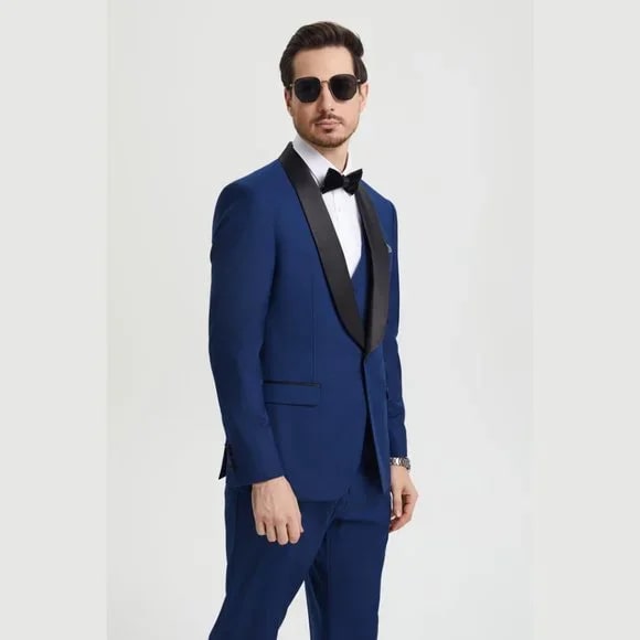 Stacy Adams 3pc Tuxedo Shawl Lapel, Blue Indigo - Men's Tuxedo USA