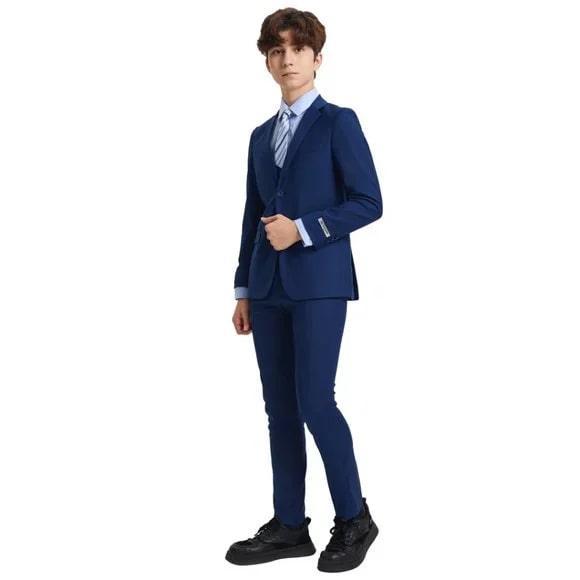 Exclusive Stacy Adams 5pc Boys Suit Solid Slim Fit, Indigo - Men's Tuxedo USA