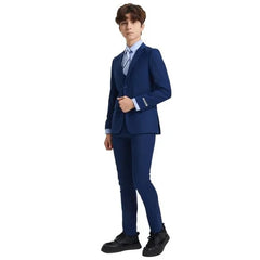 Exclusive Stacy Adams 5pc Boys Suit Solid Slim Fit, Indigo - Men's Tuxedo USA