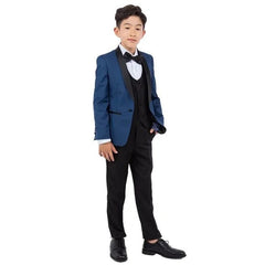 New Perry Ellis Boys Indigo Tuxedo Set, Solid 5-Piece Black Shawl Collar - Men's Tuxedo USA