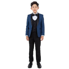 New Perry Ellis Boys Indigo Tuxedo Set, Solid 5-Piece Black Shawl Collar - Men's Tuxedo USA